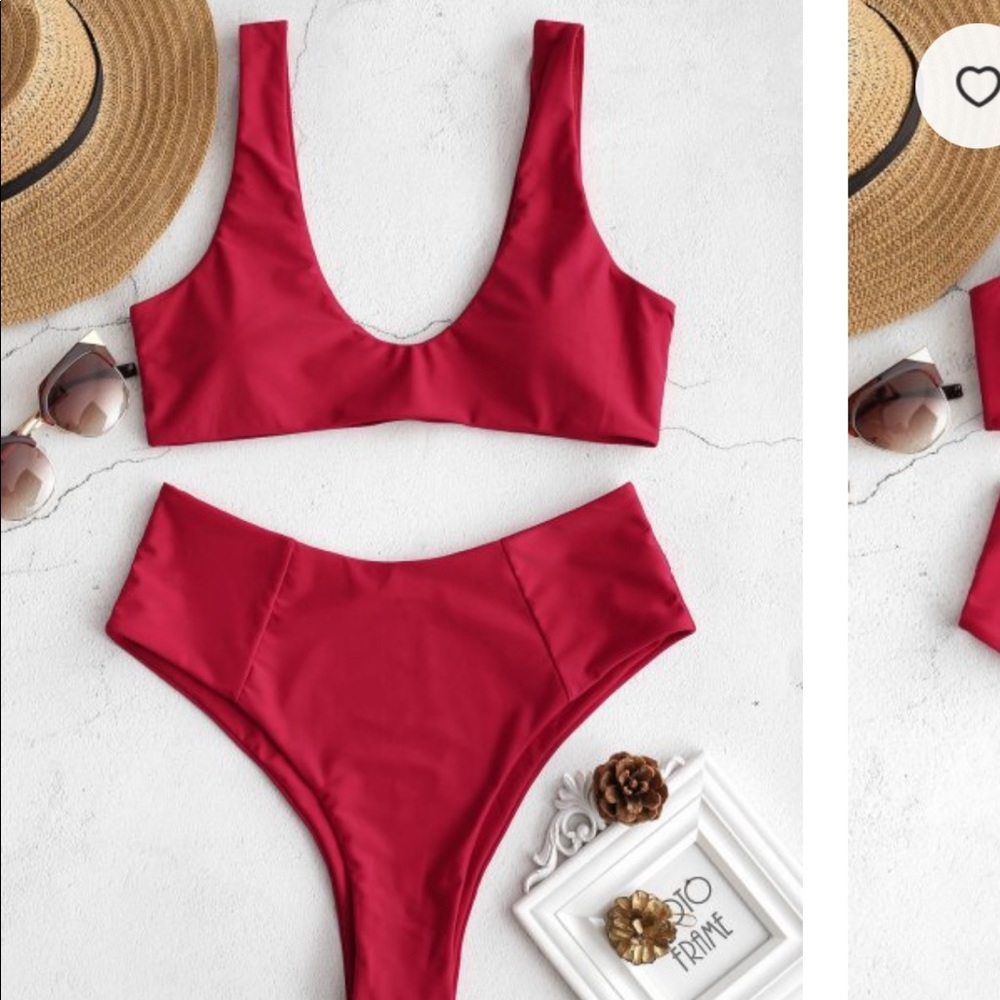 Zaful red high waist scoop bikini